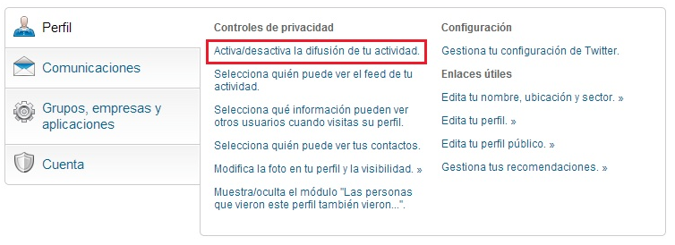 instrucciones para desactivar temporalmente las actualizaciones de actividad en Linkedin Marta Morales blog curiosidades social media redes sociales periodismo community management